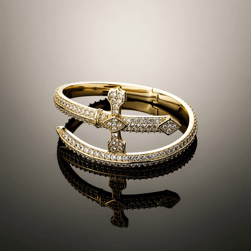 JUSTICE SWORD GOLD - "7"mm Alloy Bracelet With Faux Diamonds for Men & Boys (8 inch) — Steel Bracelets for Men | THE MEN THING