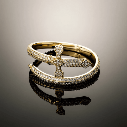 JUSTICE SWORD GOLD - "7"mm Alloy Bracelet With Faux Diamonds for Men & Boys (8 inch) — Steel Bracelets for Men | THE MEN THING