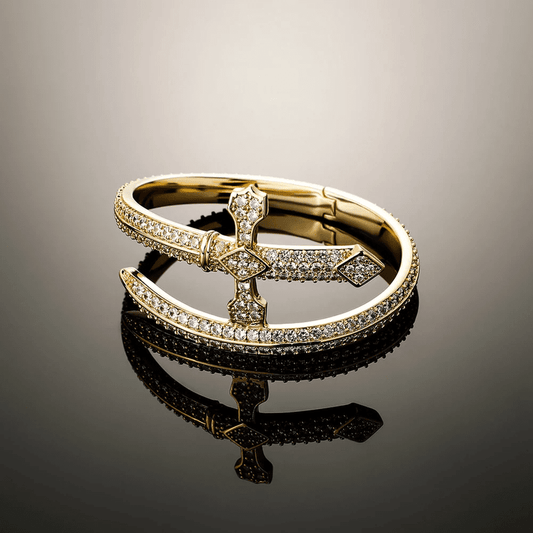 JUSTICE SWORD GOLD - "7"mm Alloy Bracelet With Faux Diamonds for Men & Boys (8 inch) - THE MEN THING
