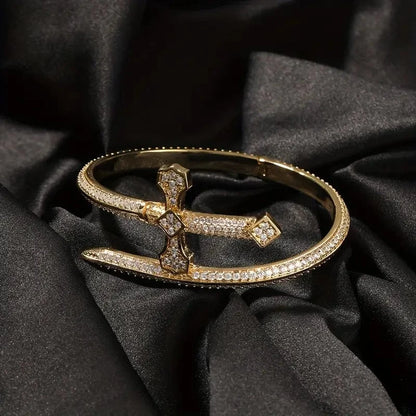 JUSTICE SWORD GOLD - "7"mm Alloy Bracelet With Faux Diamonds for Men & Boys (8 inch) — Steel Bracelets for Men | THE MEN THING