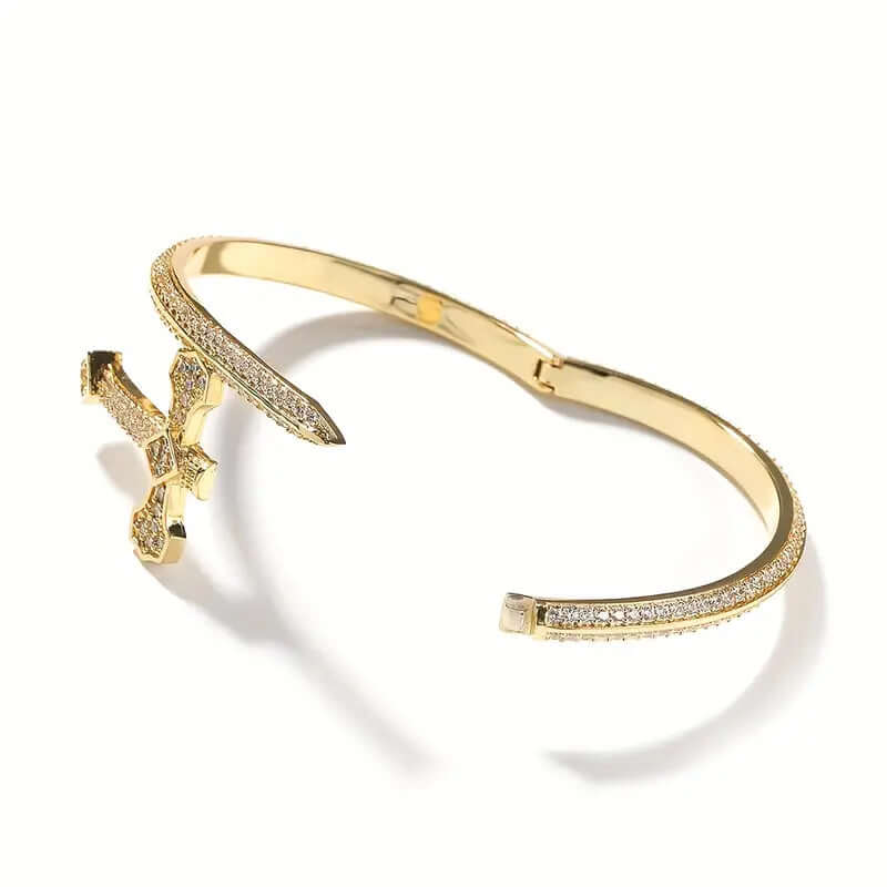 JUSTICE SWORD GOLD - "7"mm Alloy Bracelet With Faux Diamonds for Men & Boys (8 inch) — Steel Bracelets for Men | THE MEN THING
