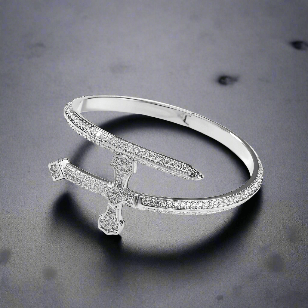 JUSTICE SWORD Silver - "7"mm Alloy Bracelet With Faux Diamonds for Men & Boys (8 inch) - THE MEN THING