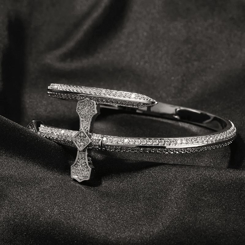 JUSTICE SWORD Silver - "7"mm Alloy Bracelet With Faux Diamonds for Men & Boys (8 inch) - THE MEN THING