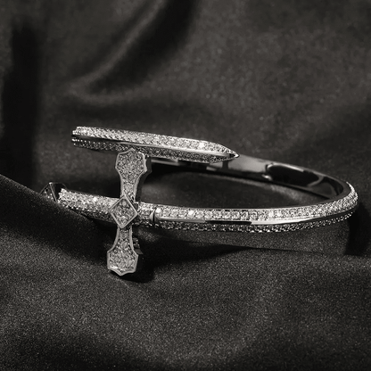 JUSTICE SWORD Silver - "7"mm Alloy Bracelet With Faux Diamonds for Men & Boys (8 inch) - THE MEN THING