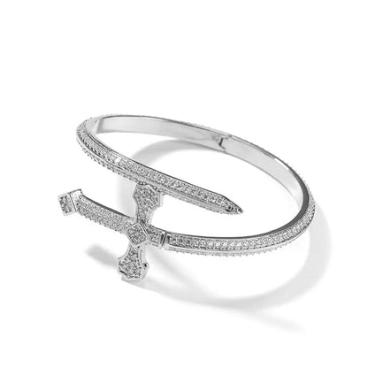 JUSTICE SWORD Silver - "7"mm Alloy Bracelet With Faux Diamonds for Men & Boys (8 inch) - THE MEN THING