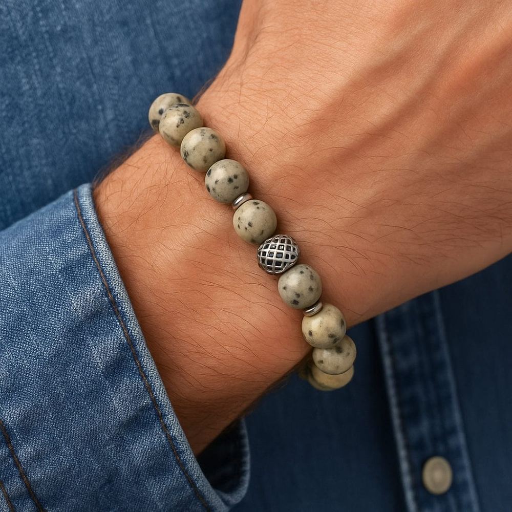 KIWI JASPER - 12mm Beads Bracelet with Natural Stone - Adjustable Bracelet - THE MEN THING