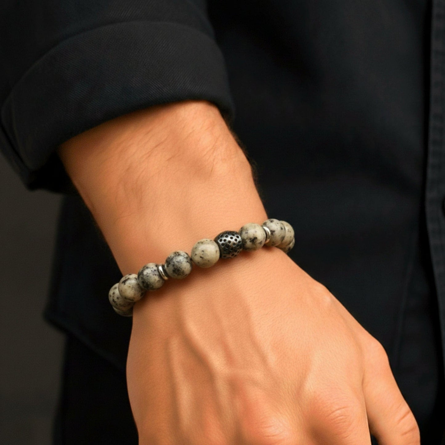 KIWI JASPER - 12mm Beads Bracelet with Natural Stone - Adjustable Bracelet - THE MEN THING