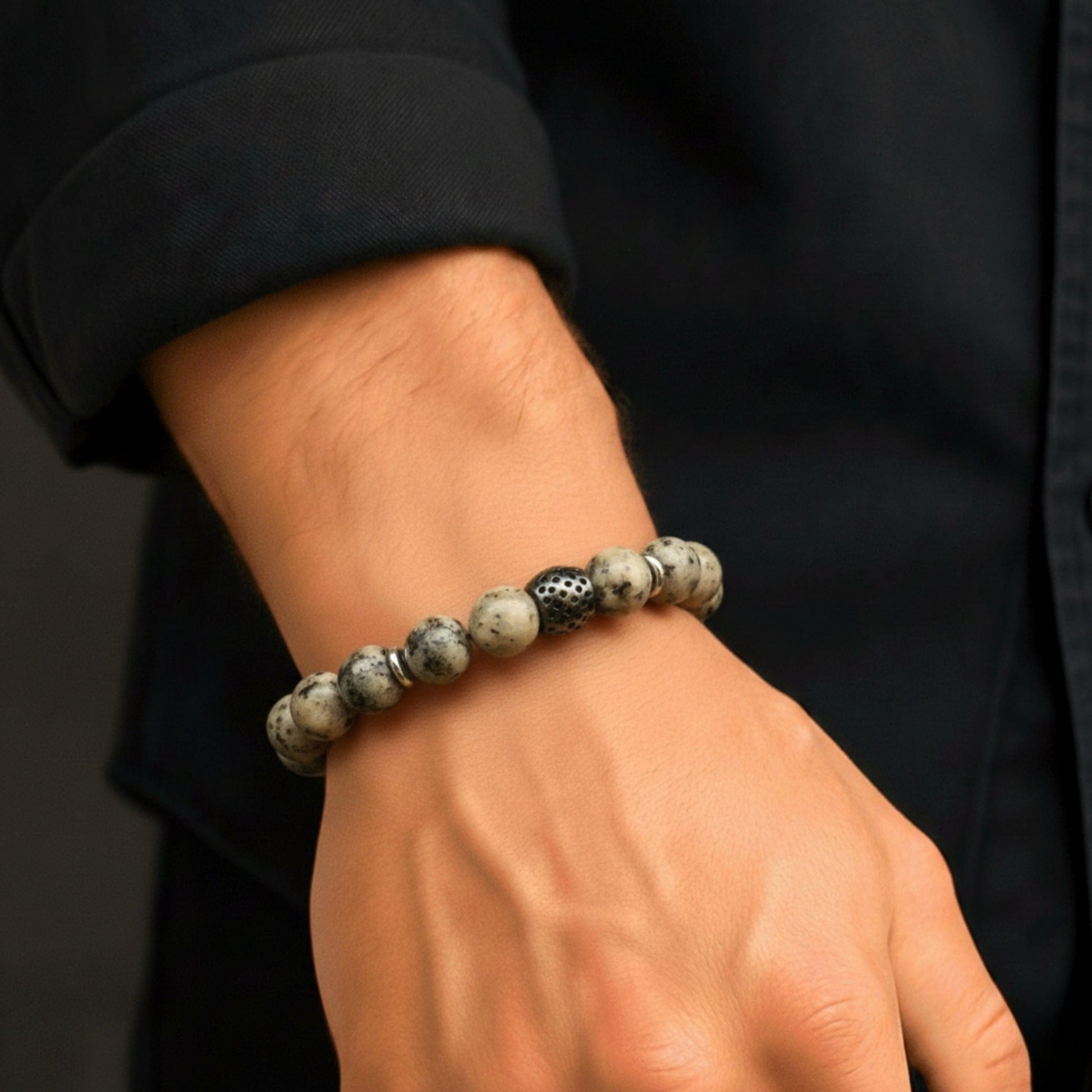 KIWI JASPER - 12mm Beads Bracelet with Natural Stone - Adjustable Bracelet - THE MEN THING