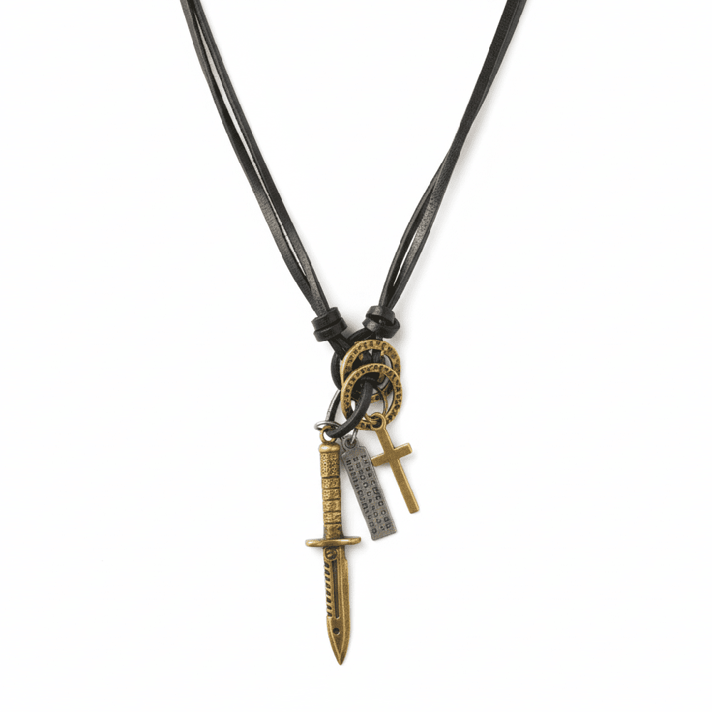 KNIGHT GOLDEN SWORD – 2.5-Inch Pure Stainless Steel Pendant with Adjustable Leather Rope for Men & Boys - THE MEN THING