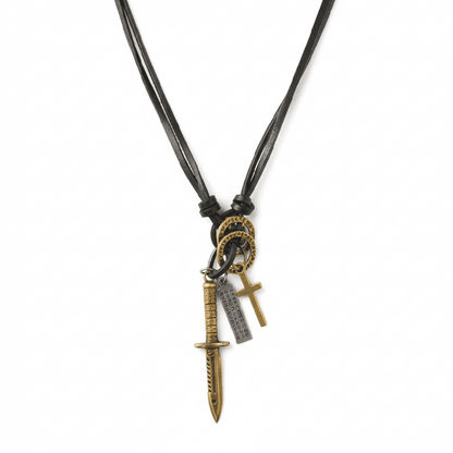 KNIGHT GOLDEN SWORD – 2.5-Inch Pure Stainless Steel Pendant with Adjustable Leather Rope for Men & Boys - THE MEN THING