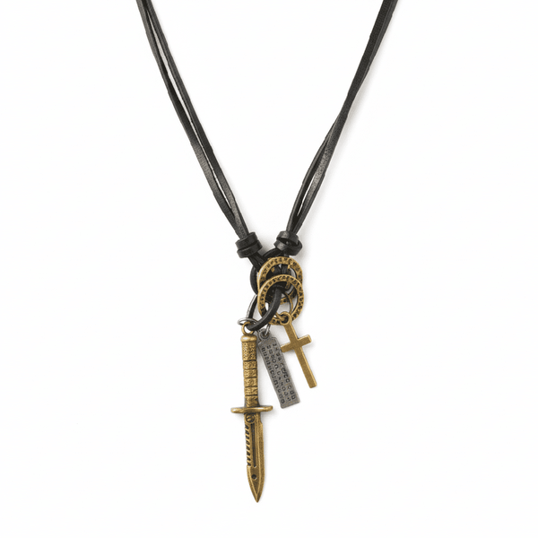 KNIGHT GOLDEN SWORD – 2.5-Inch Pure Stainless Steel Pendant with Adjustable Leather Rope for Men & Boys