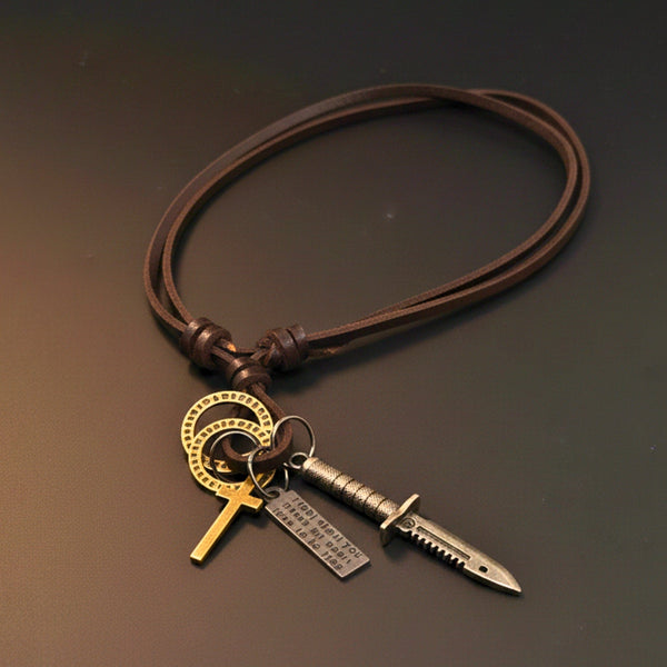 KNIGHT SILVER SWORD – 2.5-Inch Pure Stainless Steel Pendant with Adjustable Leather Rope for Men & Boys