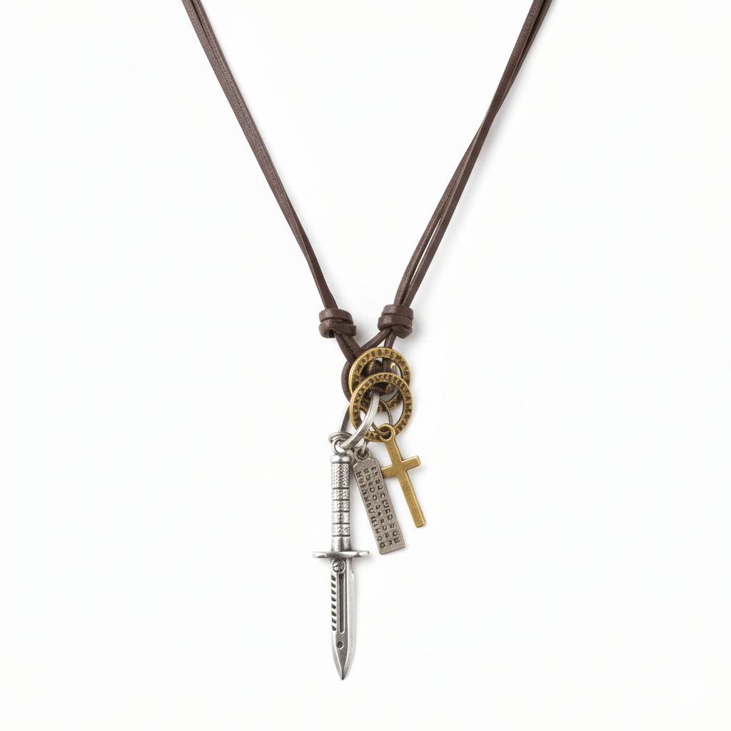 KNIGHT SILVER SWORD – 2.5-Inch Pure Stainless Steel Pendant with Adjustable Leather Rope for Men & Boys - THE MEN THING