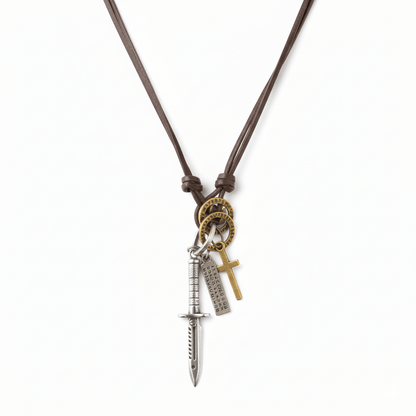 KNIGHT SILVER SWORD – 2.5-Inch Pure Stainless Steel Pendant with Adjustable Leather Rope for Men & Boys - THE MEN THING