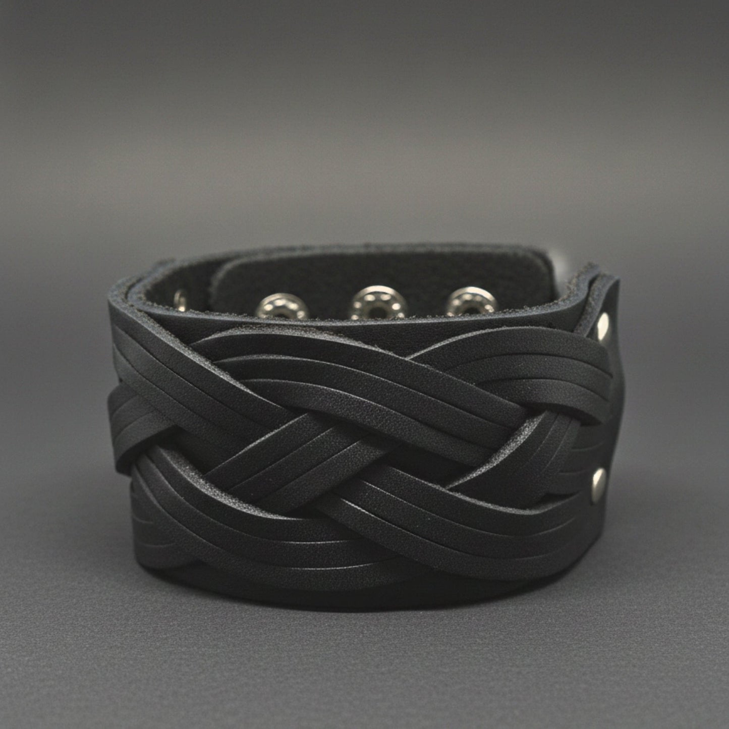 KNIGHTS WEAVE - 40mm Black Genuine Leather Adjustable Bracelet for Men & Boys (7-7.8-8.4 inch) - THE MEN THING