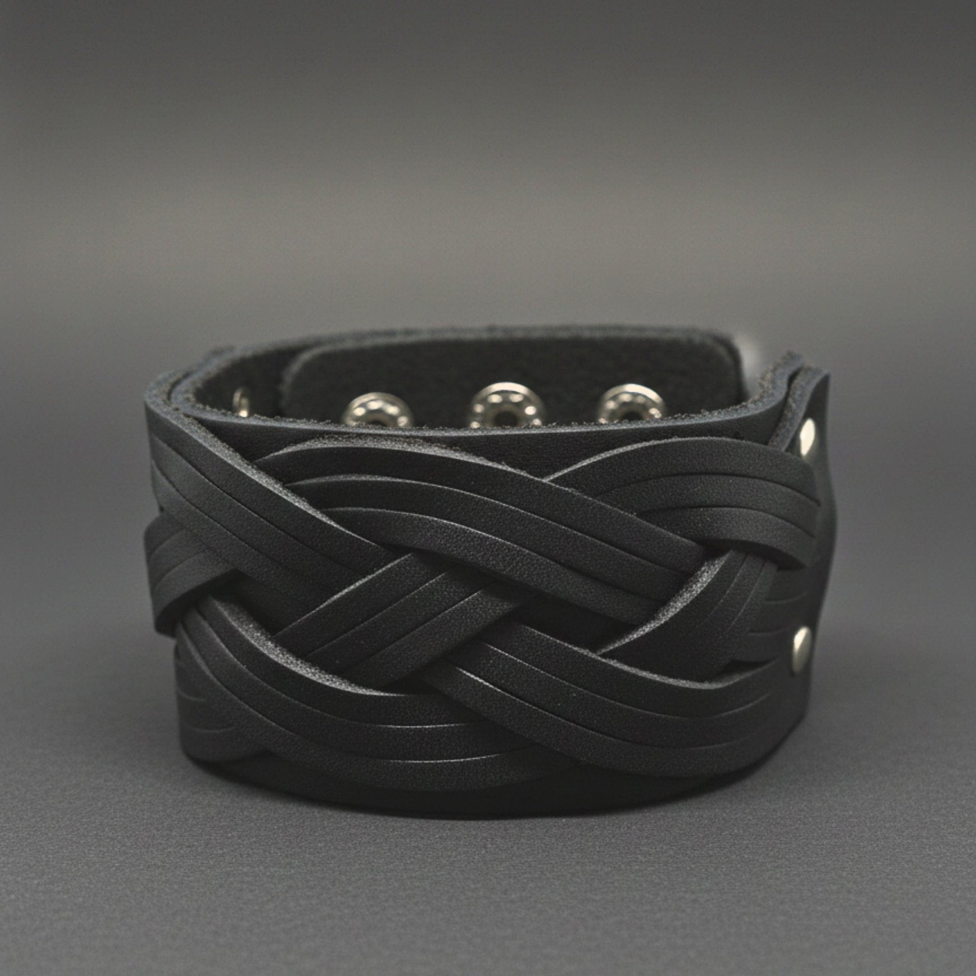 KNIGHTS WEAVE - 40mm Black Genuine Leather Adjustable Bracelet for Men & Boys (7-7.8-8.4 inch) - THE MEN THING