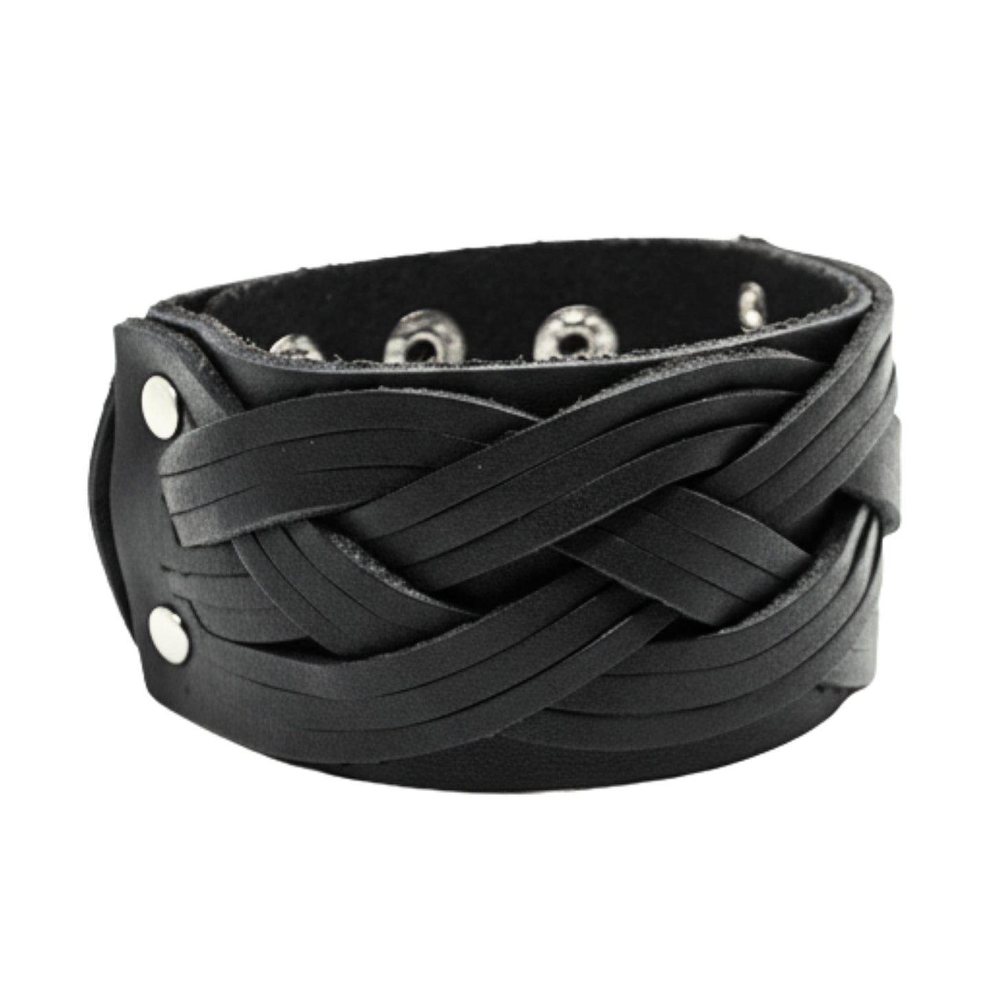 KNIGHTS WEAVE - 40mm Black Genuine Leather Adjustable Bracelet for Men & Boys (7-7.8-8.4 inch) - THE MEN THING