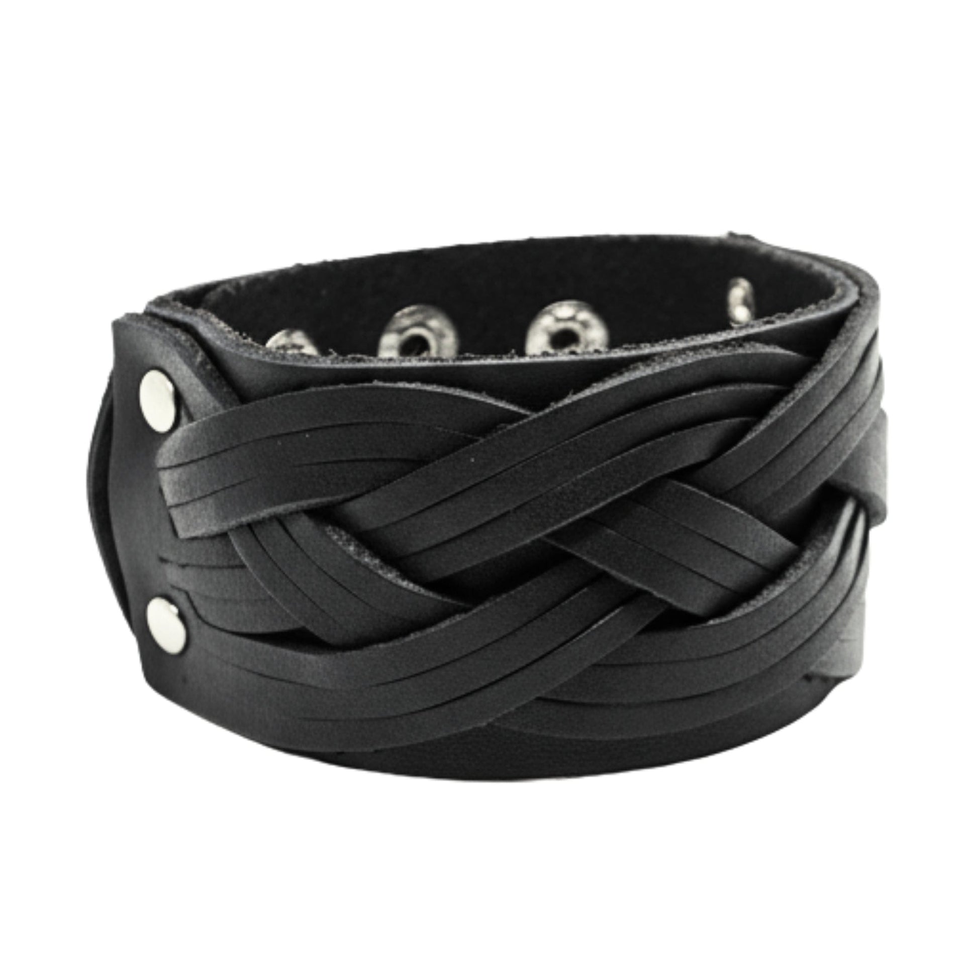 KNIGHTS WEAVE - 40mm Black Genuine Leather Adjustable Bracelet for Men & Boys (7-7.8-8.4 inch) - THE MEN THING