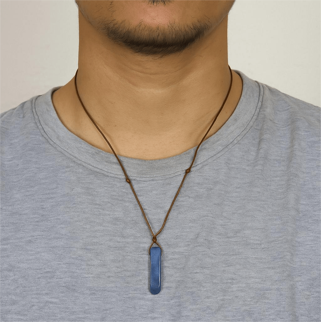 LAPIS LAZULI - Natural Crystal Unshaped Pendant with Adjustable Rope Chain for Men and Boys - THE MEN THING