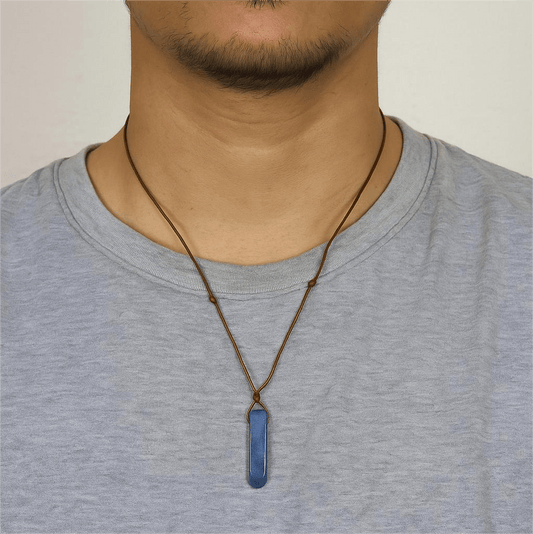 LAPIS LAZULI - Natural Crystal Unshaped Pendant with Adjustable Rope Chain for Men and Boys — Leather Necklace for Men | THE MEN THING