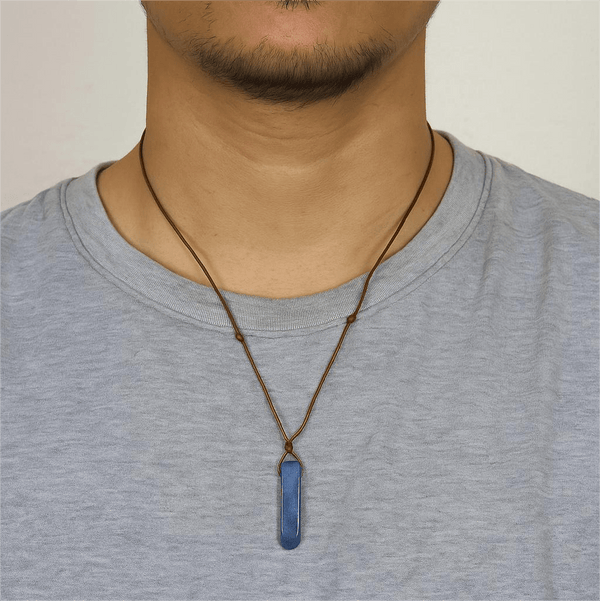 LAPIS LAZULI - Natural Crystal Unshaped Pendant with Adjustable Rope Chain for Men and Boys
