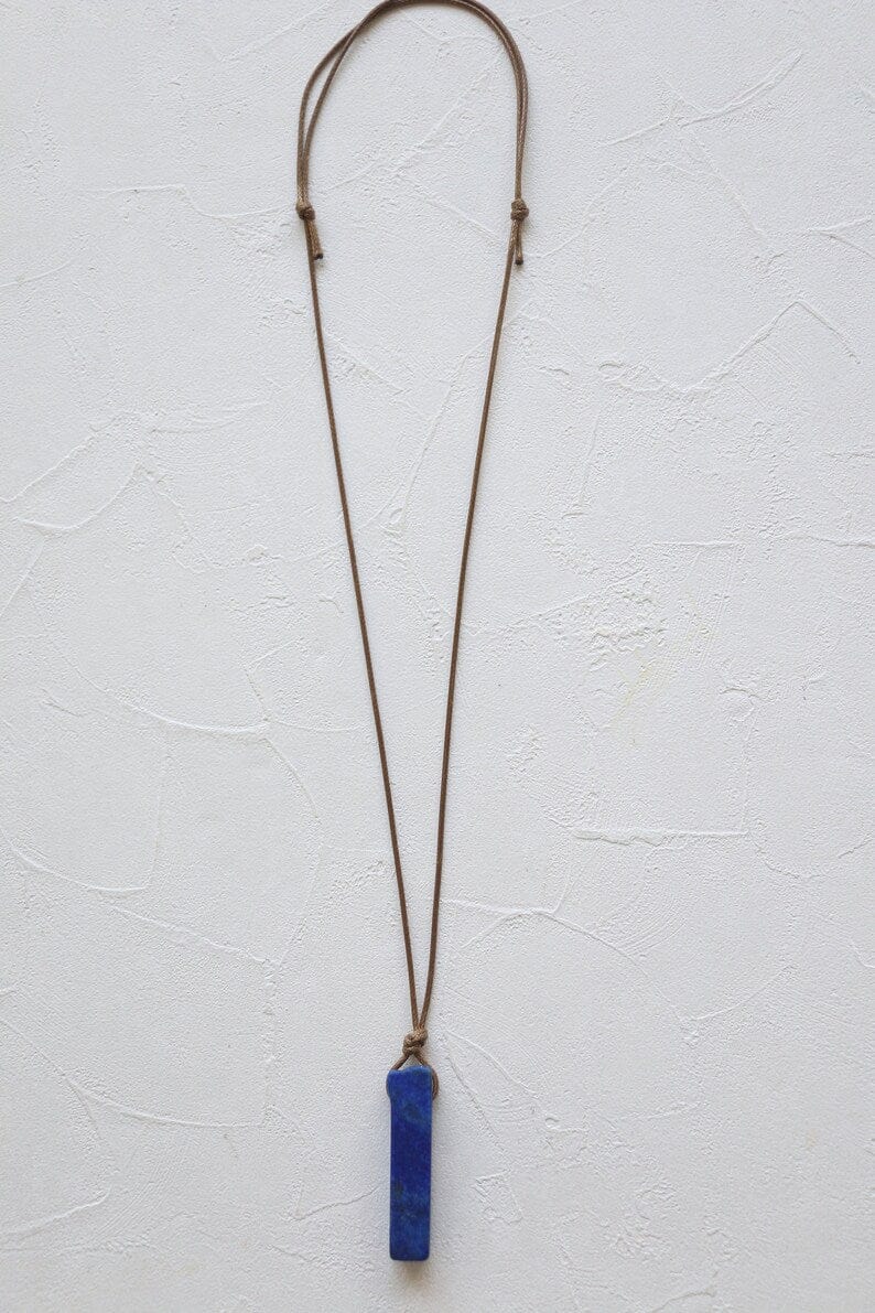 LAPIS LAZULI - Natural Crystal Unshaped Pendant with Adjustable Rope Chain for Men and Boys - THE MEN THING