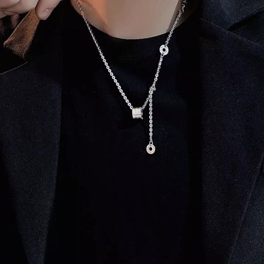LARIAT CIRCLE DROP - Pure Titanium Steel Pendant with 20 inch Link Box 4mm Chain for Men & Boys - THE MEN THING