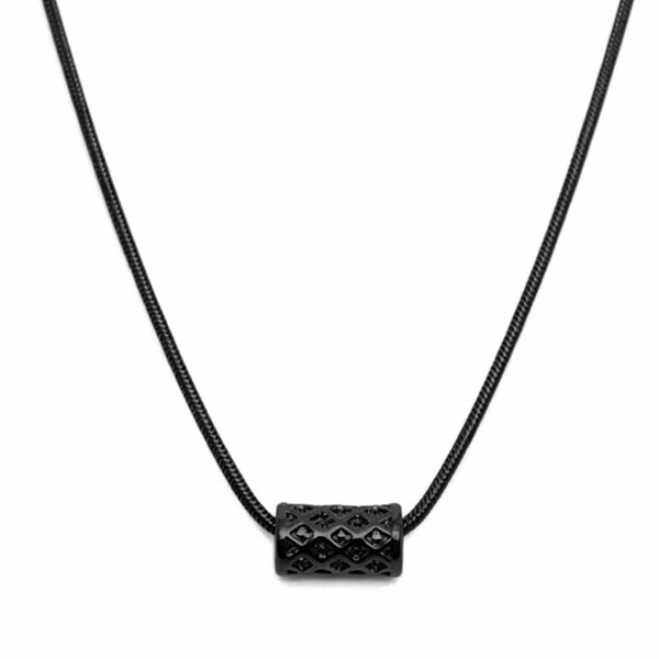 LATTICE CYLINDER - BLACK - 11mm Titanium Steel Pendant with 19 to21 inch Adjustable Snake 3mm Chain for Men & Boys