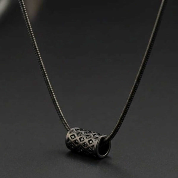 LATTICE CYLINDER - BLACK - 11mm Titanium Steel Pendant with 19 to21 inch Adjustable Snake 3mm Chain for Men & Boys