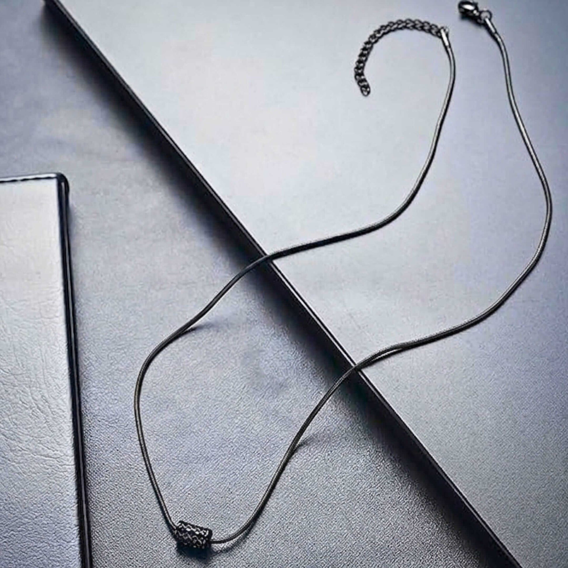 LATTICE CYLINDER - BLACK - 11mm Titanium Steel Pendant with 19 to21 inch Adjustable Snake 3mm Chain for Men & Boys — SS Pendant/ Necklace for Men | THE MEN THING
