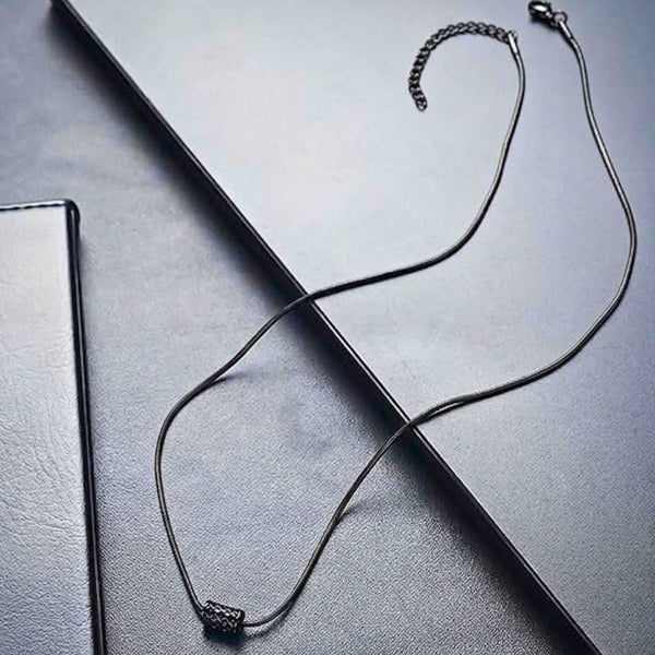 LATTICE CYLINDER - BLACK - 11mm Titanium Steel Pendant with 19 to21 inch Adjustable Snake 3mm Chain for Men & Boys
