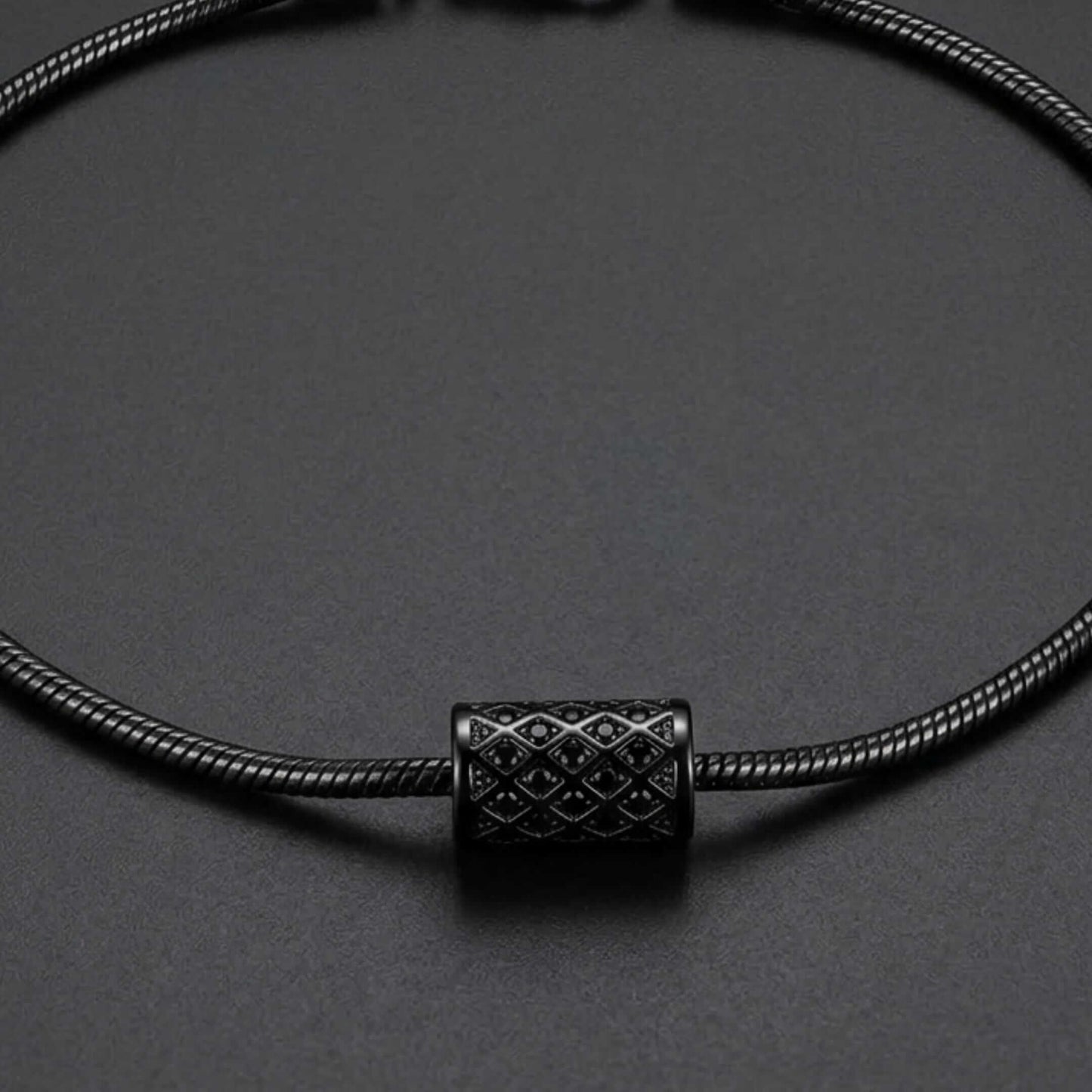 LATTICE CYLINDER - BLACK - 11mm Titanium Steel Pendant with 19 to21 inch Adjustable Snake 3mm Chain for Men & Boys — SS Pendant/ Necklace for Men | THE MEN THING