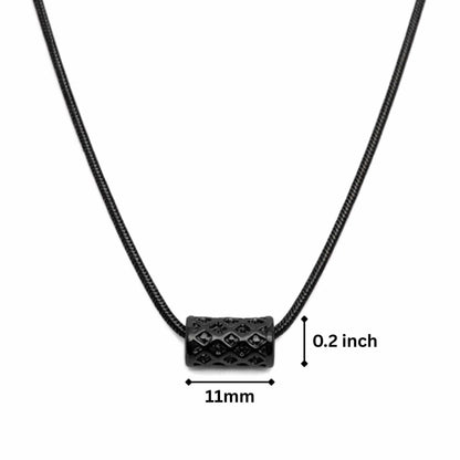 LATTICE CYLINDER - BLACK - 11mm Titanium Steel Pendant with 19 to21 inch Adjustable Snake 3mm Chain for Men & Boys — SS Pendant/ Necklace for Men | THE MEN THING