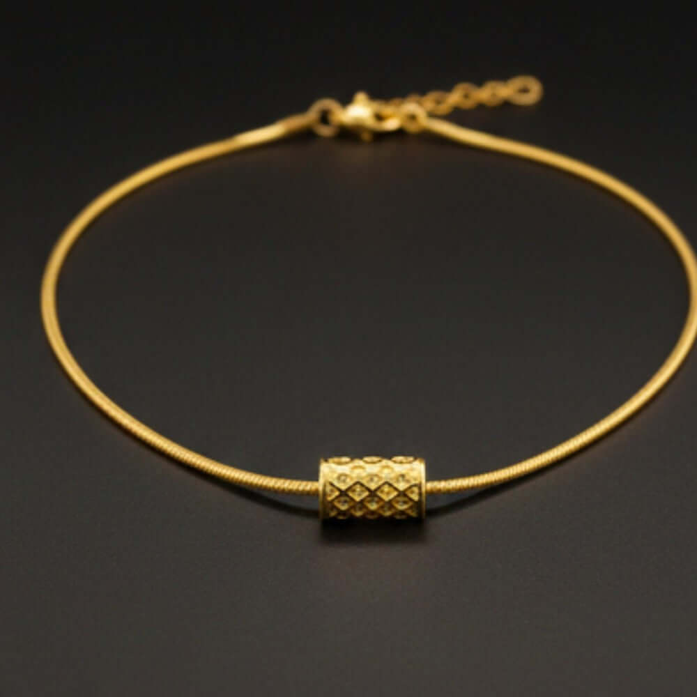LATTICE CYLINDER - GOLDEN - 11mm Pure Titanium Steel Pendant with 19 to21 inch Adjustable Snake 3mm Golden Chain for Men & Boys — SS Pendant/ Necklace for Men | THE MEN THING