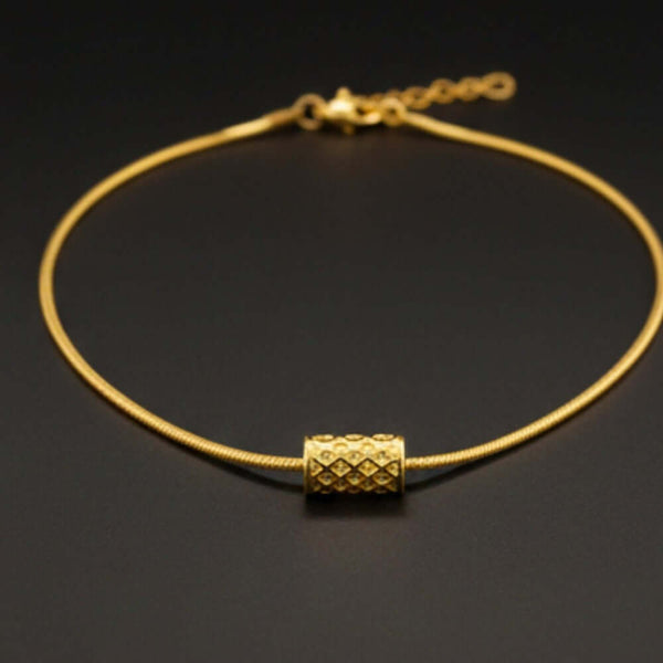 LATTICE CYLINDER - GOLDEN - 11mm Pure Titanium Steel Pendant with 19 to21 inch Adjustable Snake 3mm Golden Chain for Men & Boys