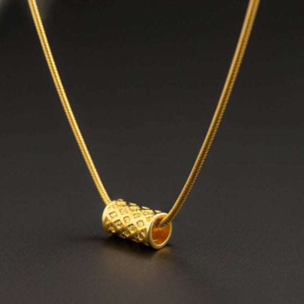 LATTICE CYLINDER - GOLDEN - 11mm Pure Titanium Steel Pendant with 19 to21 inch Adjustable Snake 3mm Golden Chain for Men & Boys