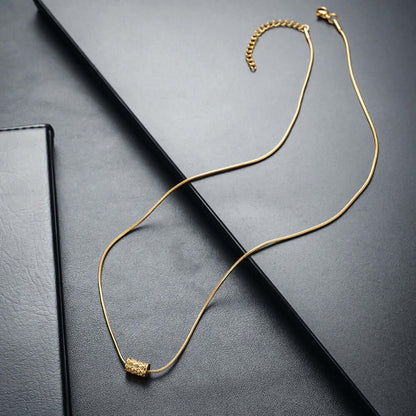 LATTICE CYLINDER - GOLDEN - 11mm Pure Titanium Steel Pendant with 19 to21 inch Adjustable Snake 3mm Golden Chain for Men & Boys — SS Pendant/ Necklace for Men | THE MEN THING