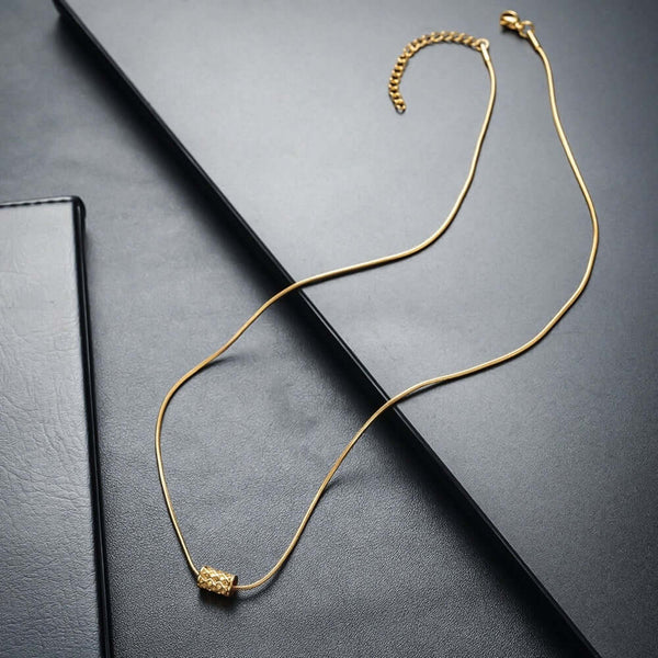 LATTICE CYLINDER - GOLDEN - 11mm Pure Titanium Steel Pendant with 19 to21 inch Adjustable Snake 3mm Golden Chain for Men & Boys