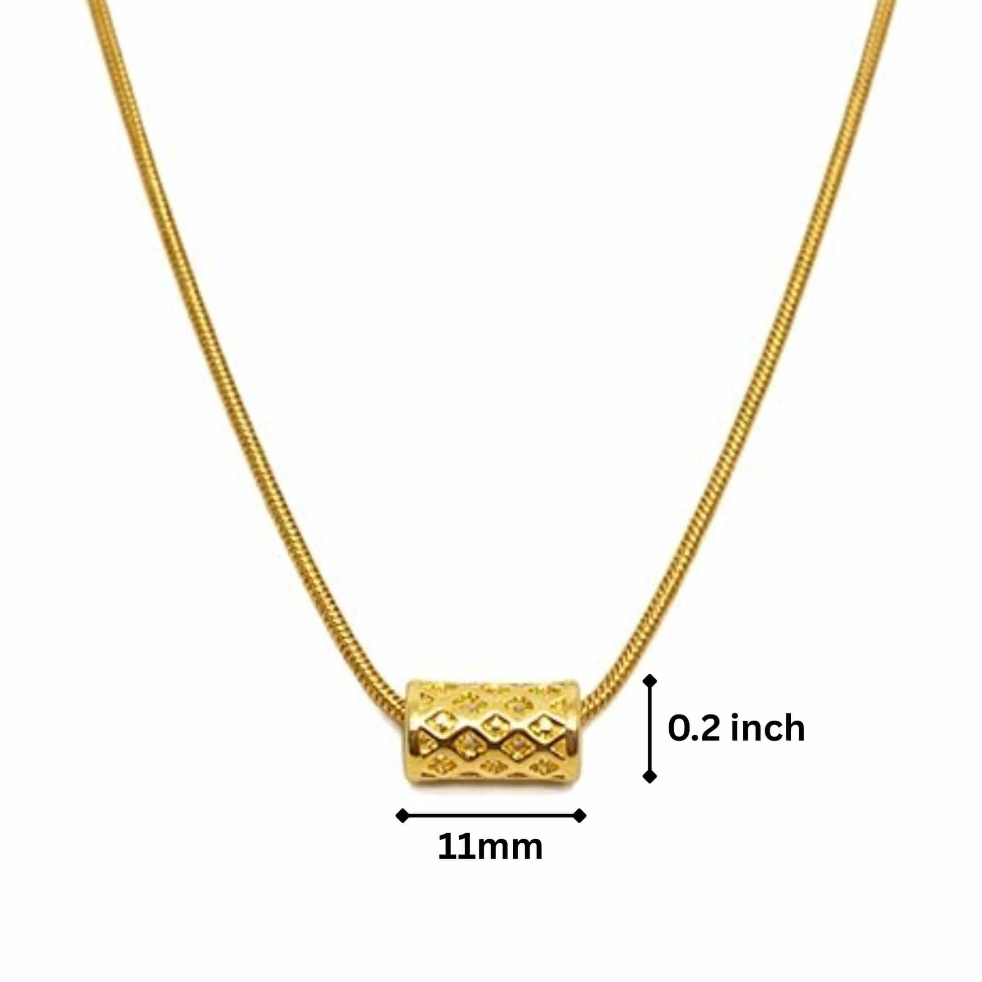 LATTICE CYLINDER - GOLDEN - 11mm Pure Titanium Steel Pendant with 19 to21 inch Adjustable Snake 3mm Golden Chain for Men & Boys — SS Pendant/ Necklace for Men | THE MEN THING