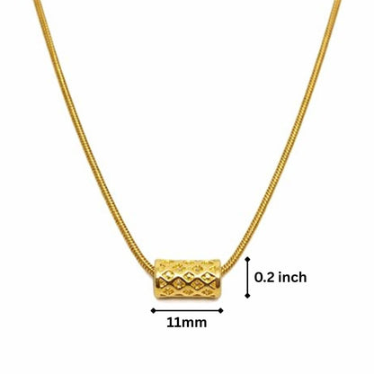 LATTICE CYLINDER - GOLDEN - 11mm Pure Titanium Steel Pendant with 19 to21 inch Adjustable Snake 3mm Golden Chain for Men & Boys — SS Pendant/ Necklace for Men | THE MEN THING
