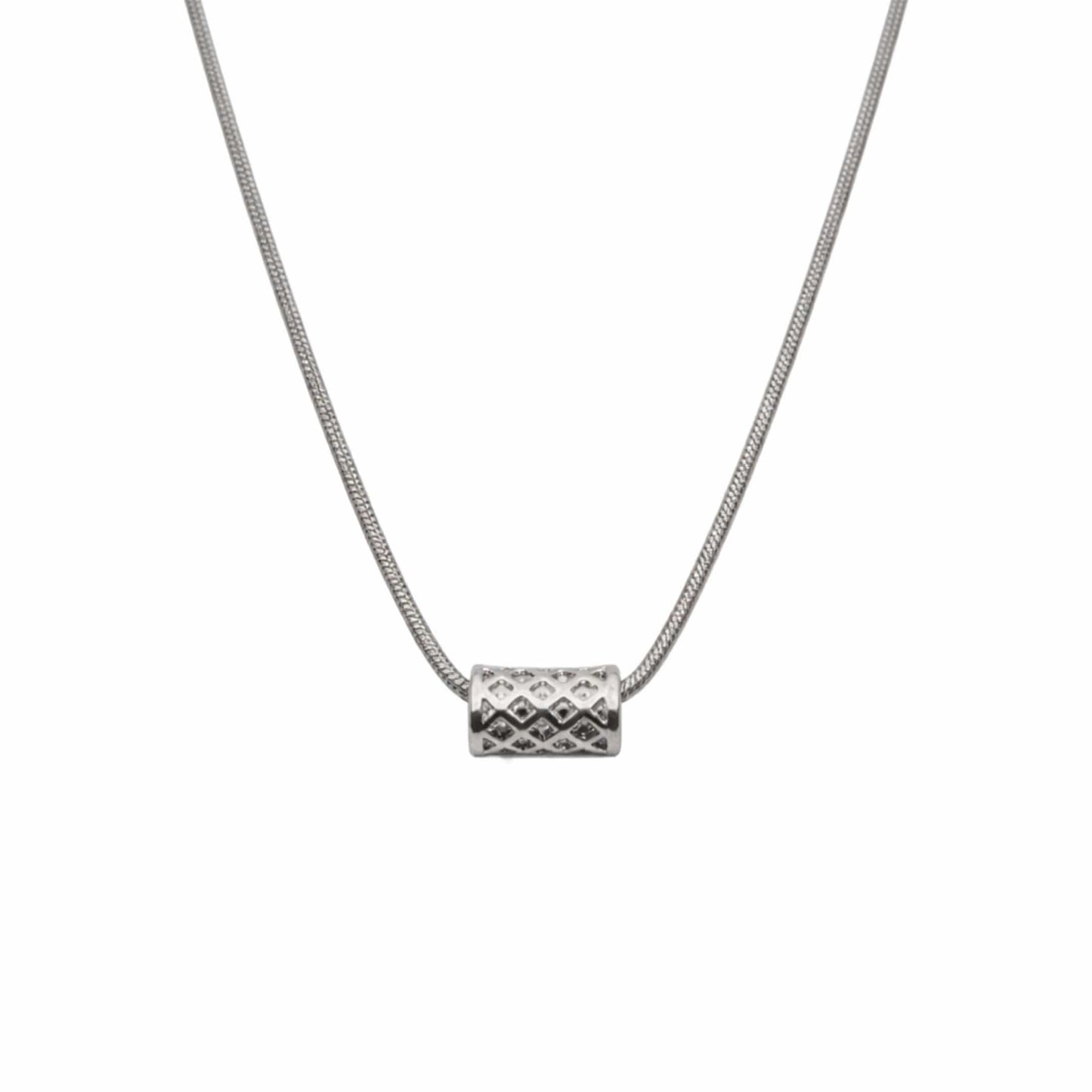 LATTICE CYLINDER - STEEL - 7mm Pure Titanium Steel Pendant with 19inch Snake 3mm Steel Chain for Men & Boys — SS Pendant/ Necklace for Men | THE MEN THING