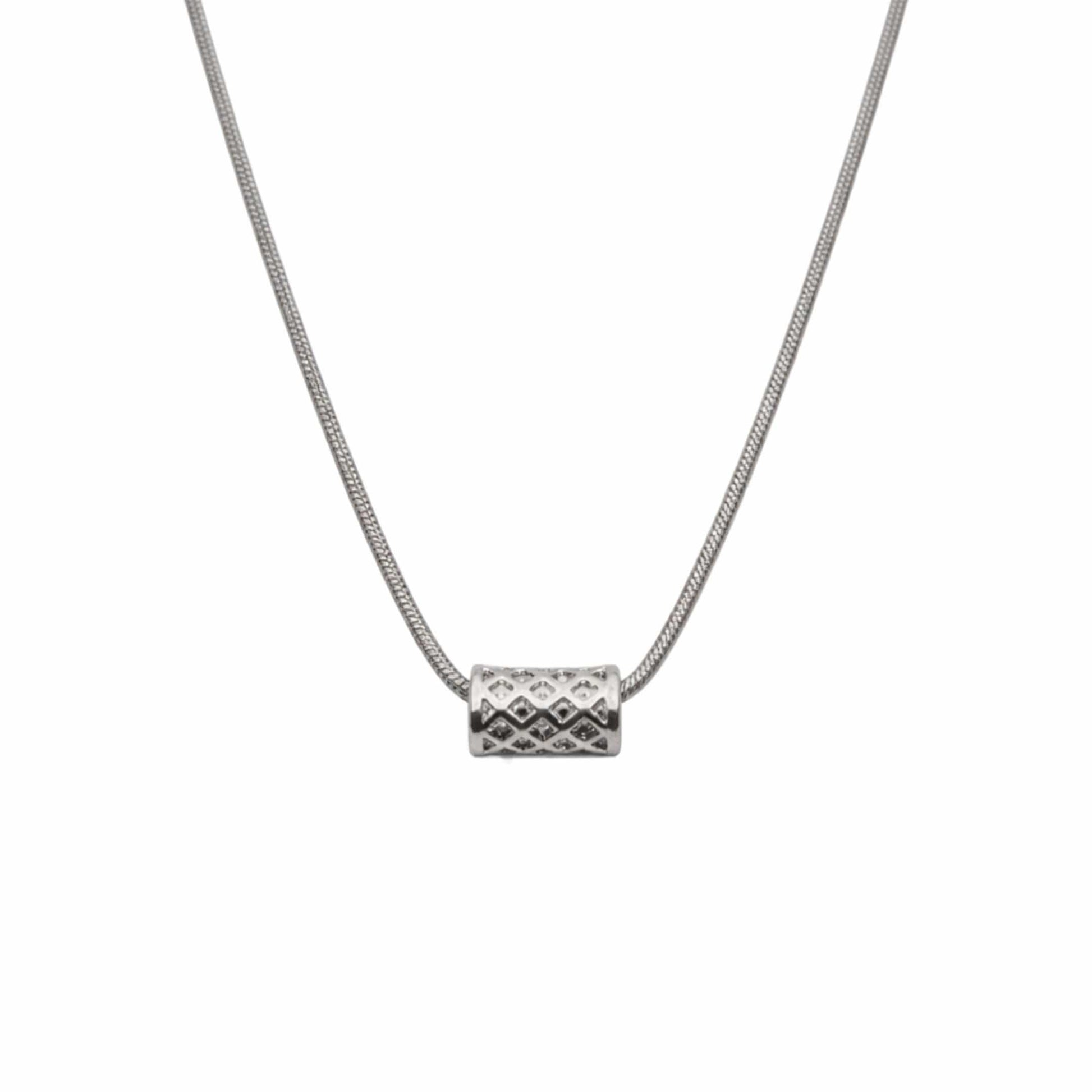 LATTICE CYLINDER - STEEL - 7mm Pure Titanium Steel Pendant with 19inch Snake 3mm Steel Chain for Men & Boys — SS Pendant/ Necklace for Men | THE MEN THING
