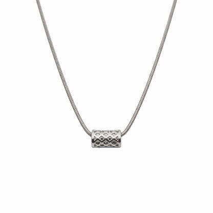 LATTICE CYLINDER - STEEL - 7mm Pure Titanium Steel Pendant with 19inch Snake 3mm Steel Chain for Men & Boys — SS Pendant/ Necklace for Men | THE MEN THING