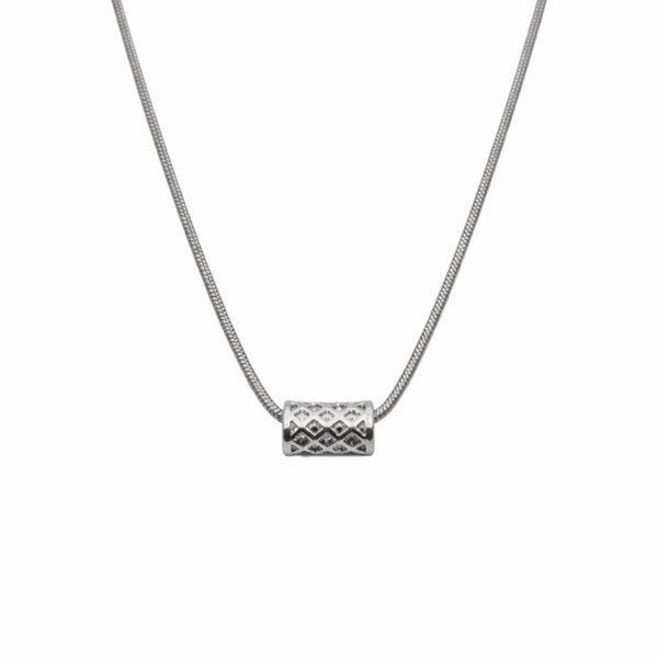 LATTICE CYLINDER - STEEL - 7mm Pure Titanium Steel Pendant with 19inch Snake 3mm Steel Chain for Men & Boys