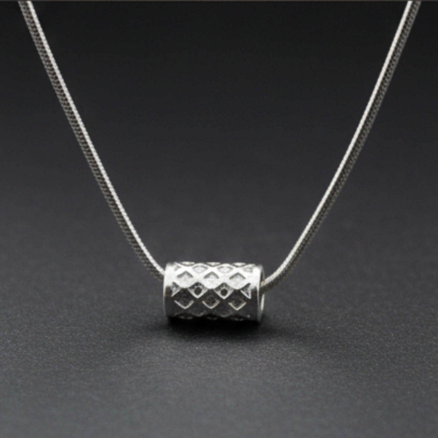 LATTICE CYLINDER - STEEL - 7mm Pure Titanium Steel Pendant with 19inch Snake 3mm Steel Chain for Men & Boys — SS Pendant/ Necklace for Men | THE MEN THING