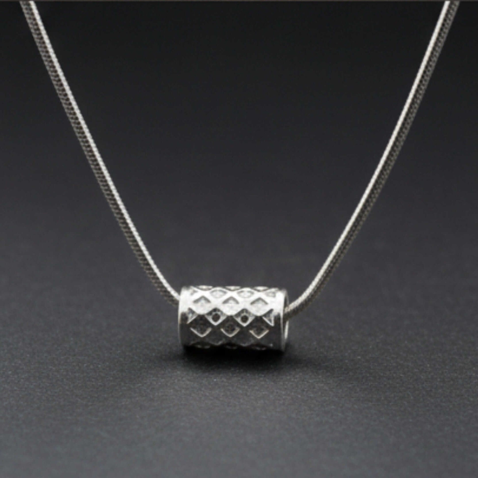LATTICE CYLINDER - STEEL - 7mm Pure Titanium Steel Pendant with 19inch Snake 3mm Steel Chain for Men & Boys — SS Pendant/ Necklace for Men | THE MEN THING
