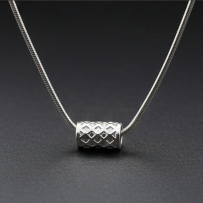 LATTICE CYLINDER - STEEL - 7mm Pure Titanium Steel Pendant with 19inch Snake 3mm Steel Chain for Men & Boys — SS Pendant/ Necklace for Men | THE MEN THING