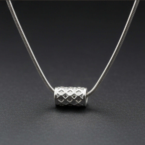 LATTICE CYLINDER - STEEL - 7mm Pure Titanium Steel Pendant with 19inch Snake 3mm Steel Chain for Men & Boys