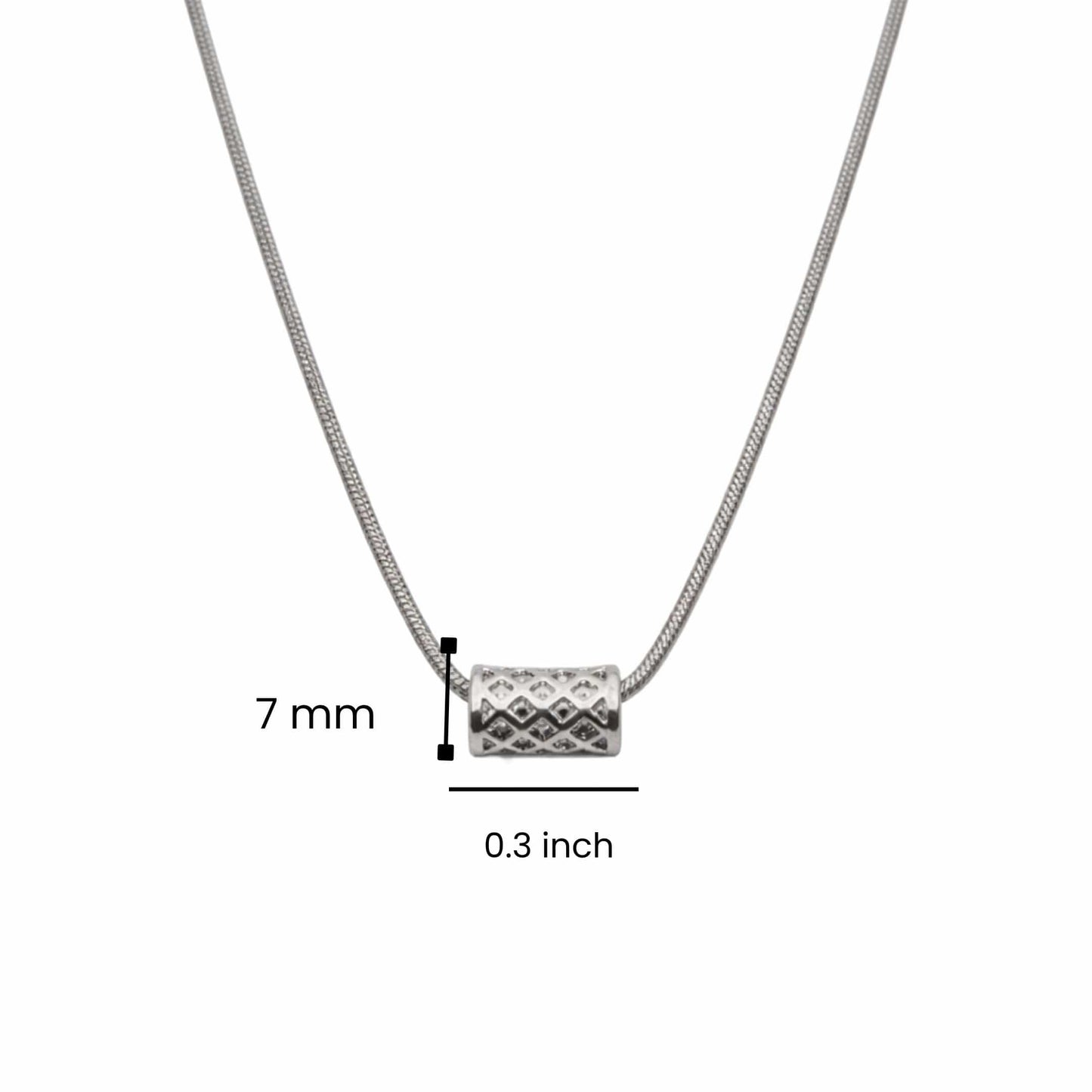 LATTICE CYLINDER - STEEL - 7mm Pure Titanium Steel Pendant with 19inch Snake 3mm Steel Chain for Men & Boys — SS Pendant/ Necklace for Men | THE MEN THING