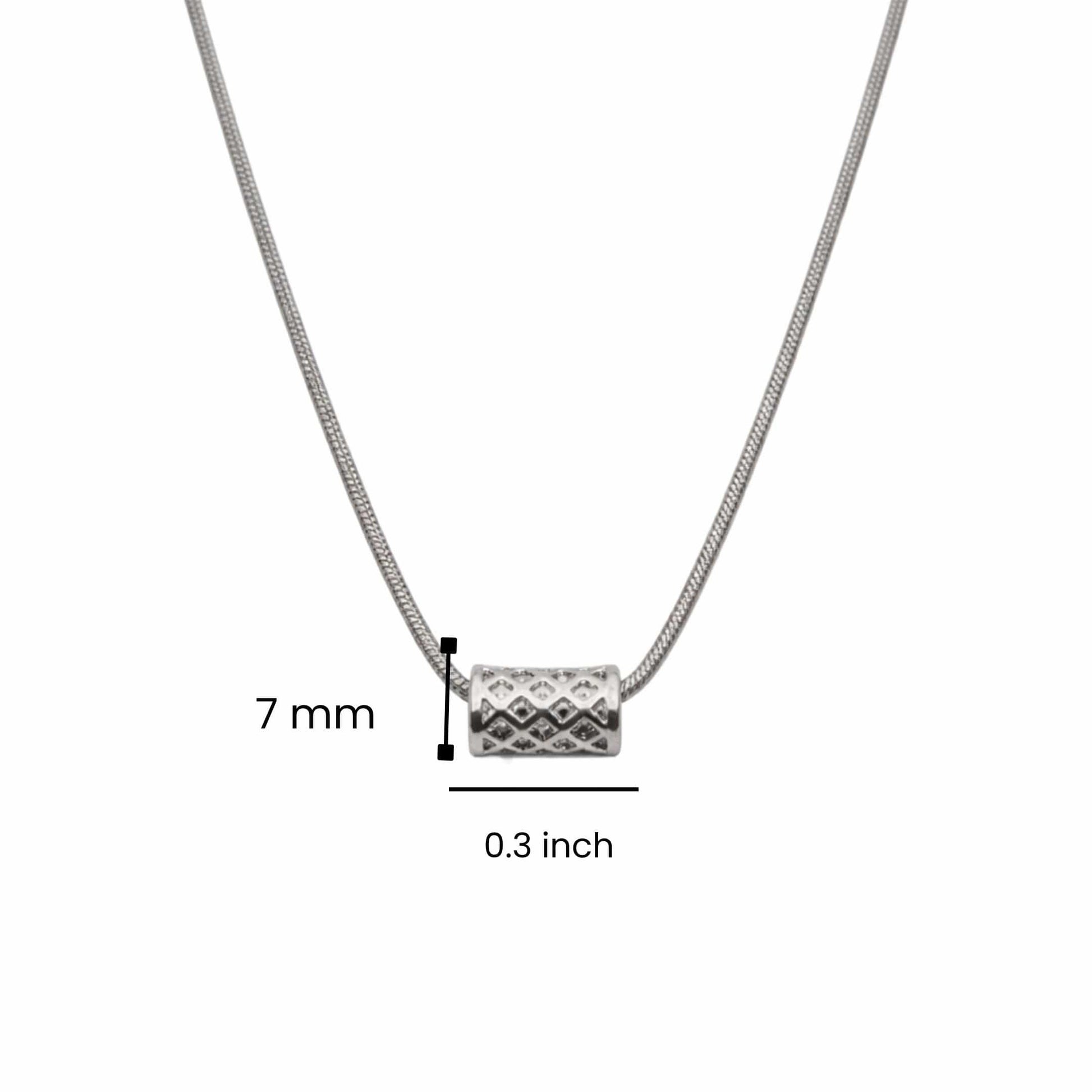 LATTICE CYLINDER - STEEL - 7mm Pure Titanium Steel Pendant with 19inch Snake 3mm Steel Chain for Men & Boys — SS Pendant/ Necklace for Men | THE MEN THING